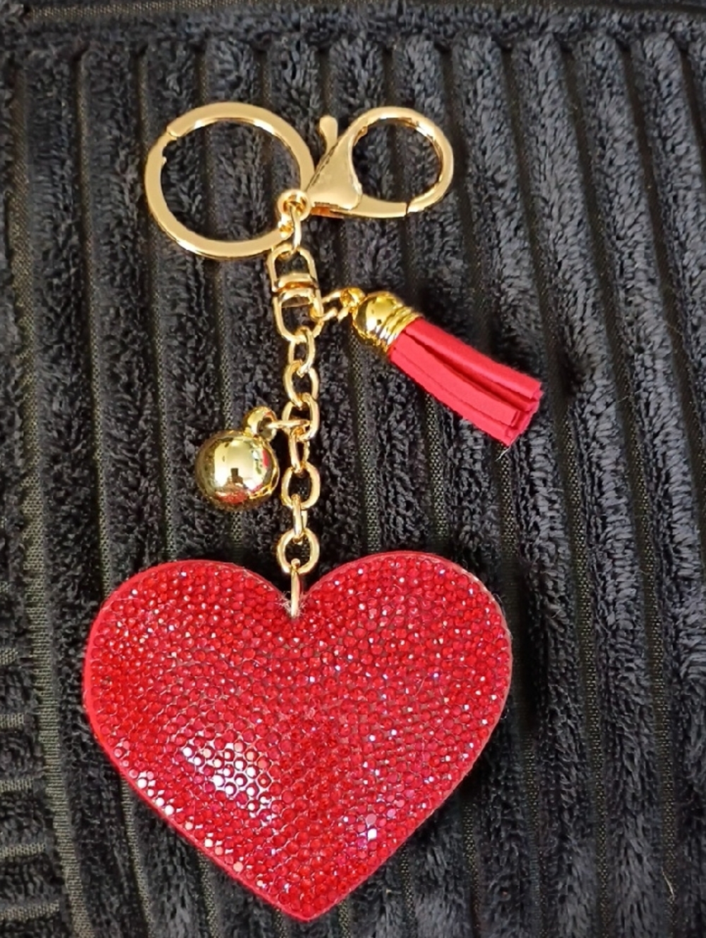 Red Heart Crystal Bag Charm/Keychain with Tassel - Women Accessories